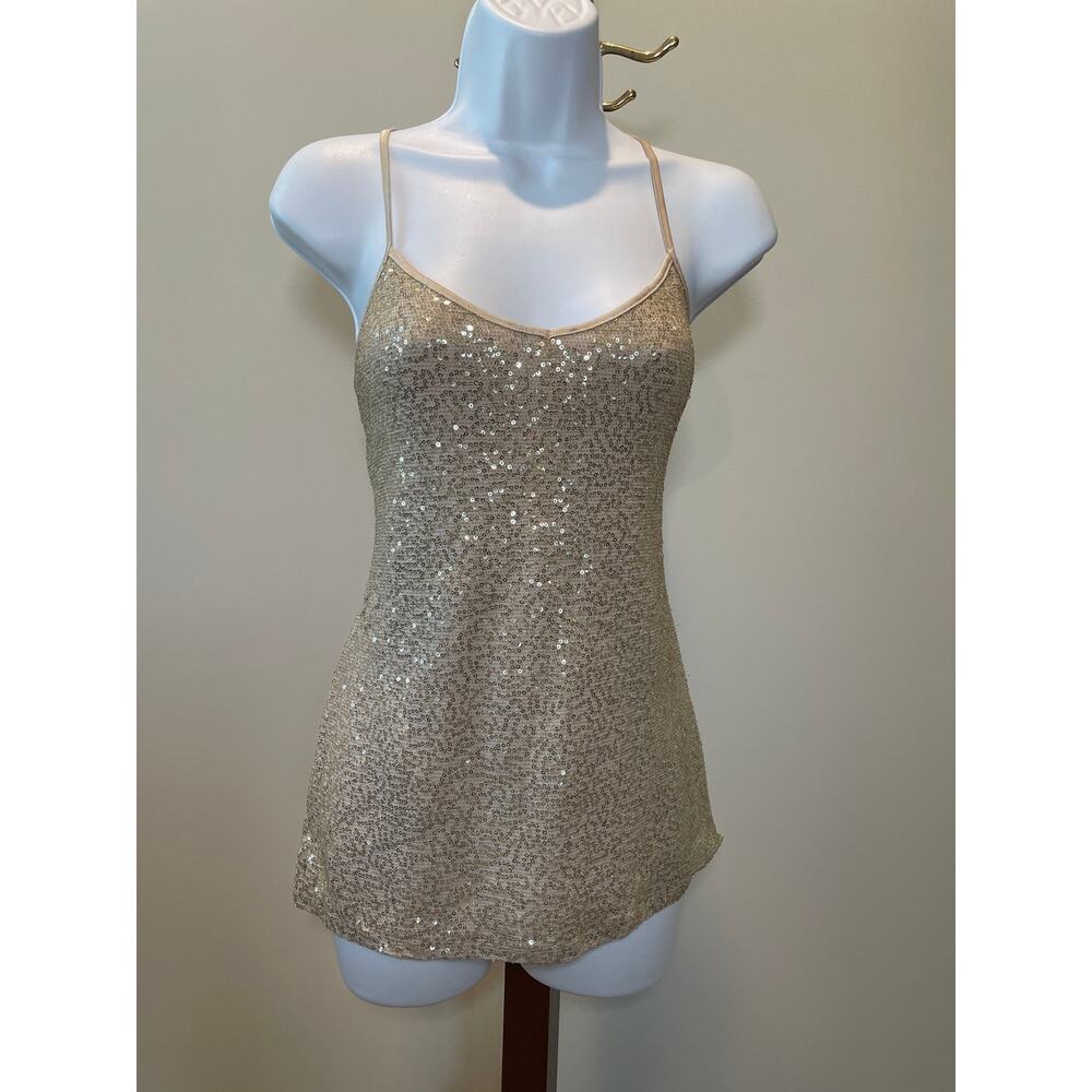 Express Size M Gold Sequin Strappy Tank Top